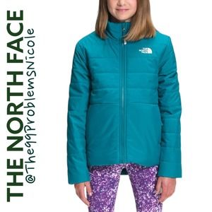 The North Face Girls Reversible Mossbud Jacket in Deep Lagoon